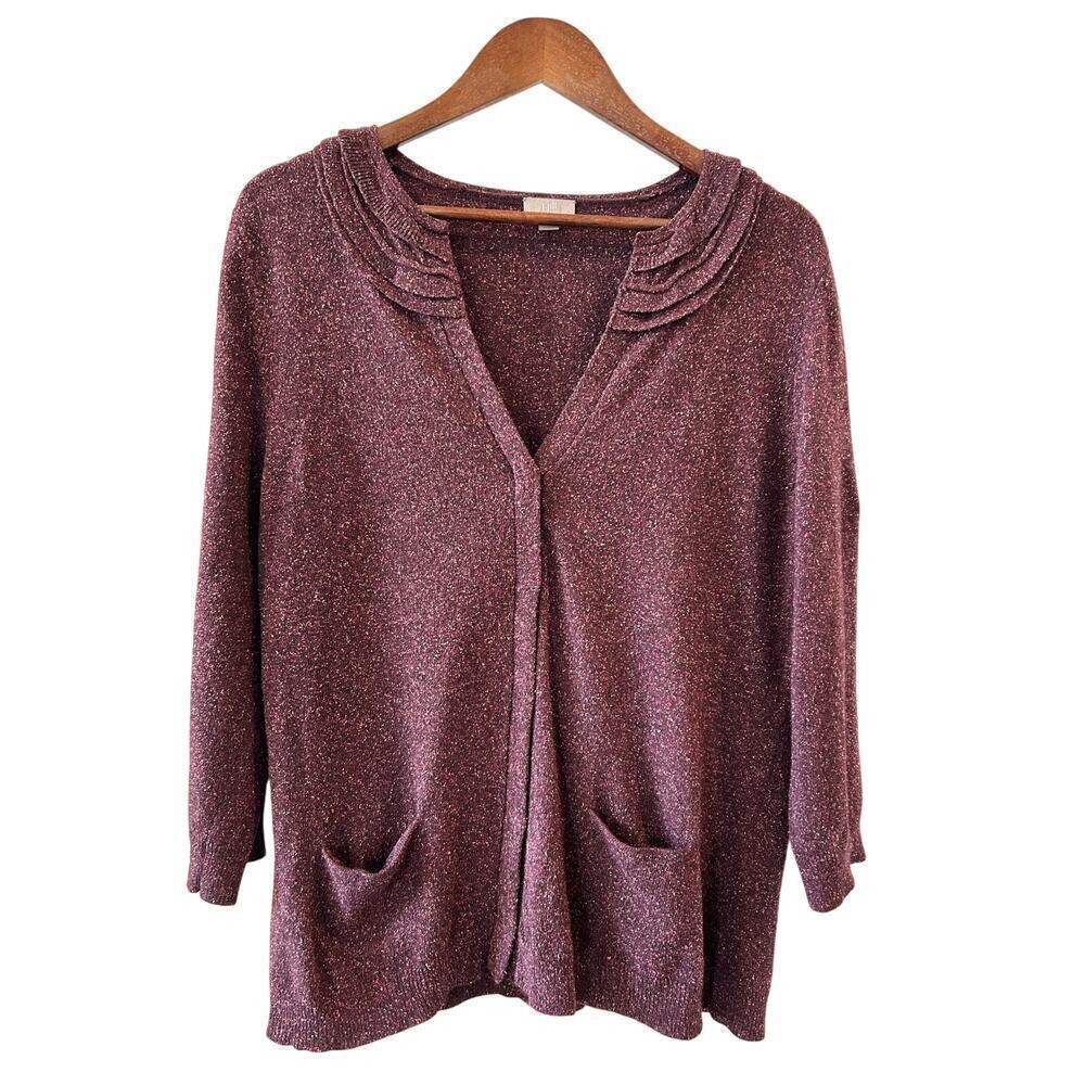 J.Jill Cardigan Silk Wool Blend Button Front Size L Fall Winter Preppy